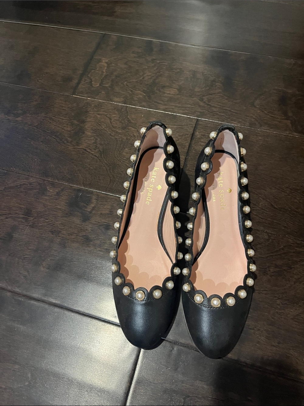 kate spade Black Pearl-Trim Scalloped Ballet Flats